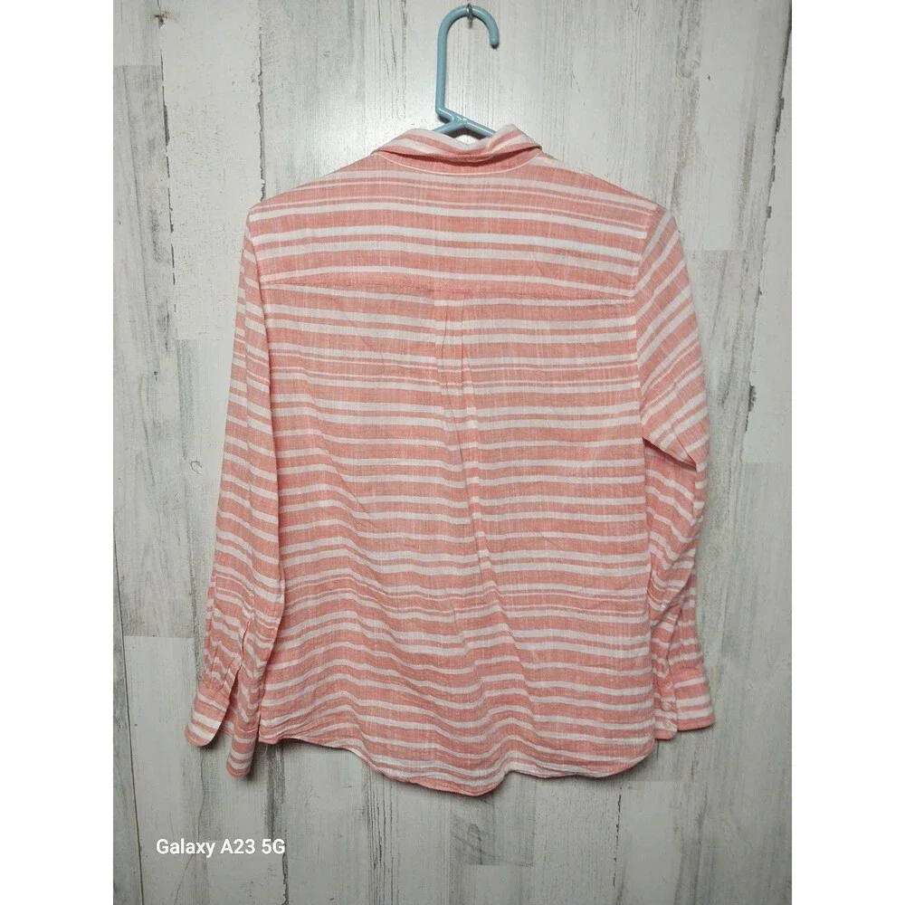 J Crew Cotton Peach And White Striped Button Up Top